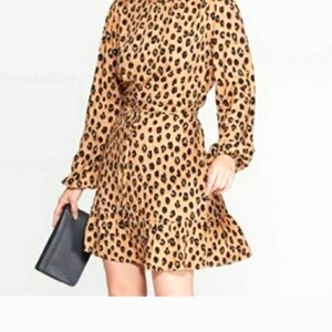 A New Day Tan and Brown Fit and Flare Dress with Bishop Sleeves